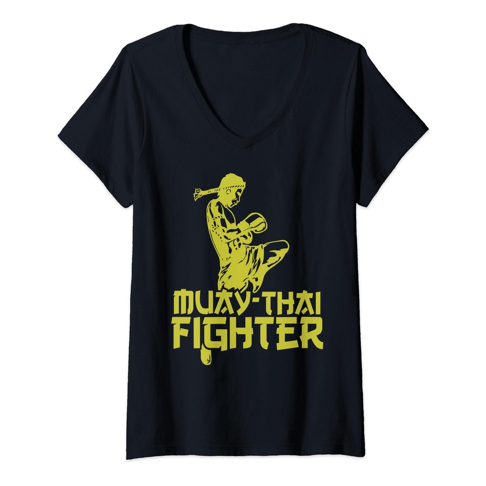 Womens Muay Thai Fighter Martial Thai Boxing MMA Men Women Kids V-Neck T-Shirt