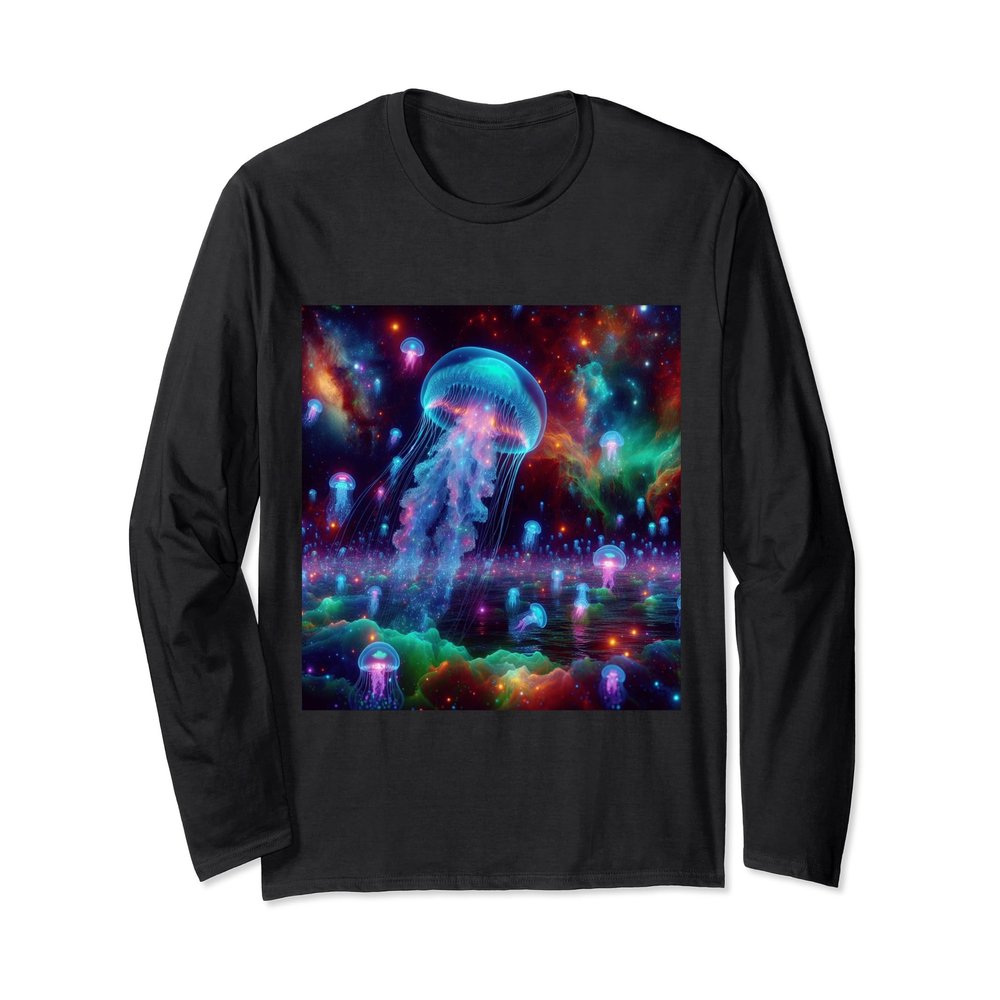 Alien Space Jellyfish Nebula Psychedelic Art Surreal Graphic Long Sleeve T-Shirt