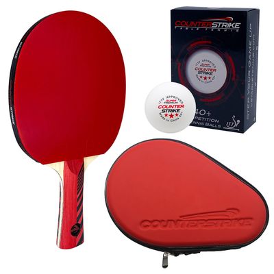 Counterstrike Omega Wolf Paddle Bundle (Includes Hard Case & 6 Balls) | Ping Pong Paddle | Offensive Table Tennis Paddle | ITTF Approved | Ping Pong Set (Red Paddle Hard Case)