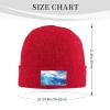Red Warm Knit Hat Blue Ocean Waves Picture Soft Good Elasticity Suitable for Daily and Outdoor Sports view 2