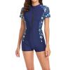 One Piece Swimsuits Women Boyleg Zipper Rash Guard Short Sleeves Sun Protection Surf Athletic Sport Bathing Suits view 4
