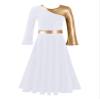Miutii Kids Girls Long Sleeve Liturgical Praise Dance Dress Metallic Gold Full Length Worship Church Robe Dancewear White 14 Years view 4