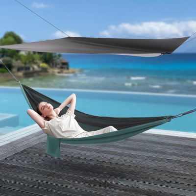 Camping Hammock, Hammocks with Mosquito Net Tent and Rain Fly Tarp, Double&Single Sizes w/Tree Straps and Attached Carry Bag, 400 lb Capacity, Indoor Outdoor Backpacking Travel (Black+Blackish Green)