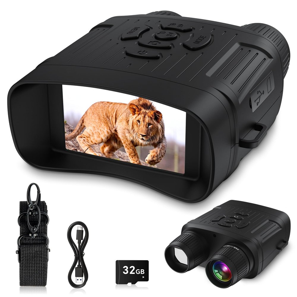 Night Vision Goggles, 4K Night Vision Binoculars for Adults, Rechargeable Digital Infrared 10X Digital Zoom with 3'' Large Screen, 32GB TF Card for Photos and Videos