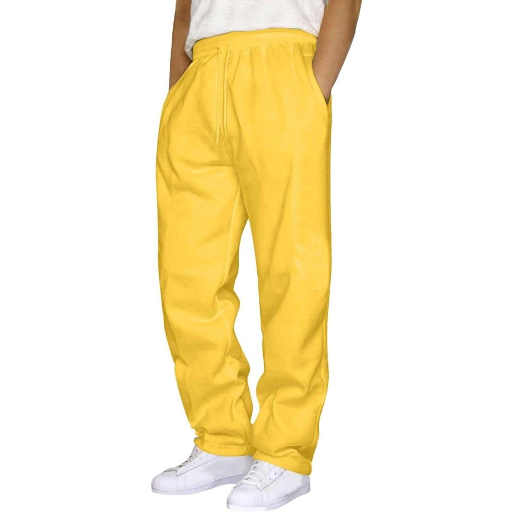 Baggy Sweatpants Men Wide Leg Sweat Pants Mens Clothing Casual Athletic Workout Straight Leg Open Bottom Sweatpants Fleece Lined Jogger with Pockets Fall Winter Clothes Yellow