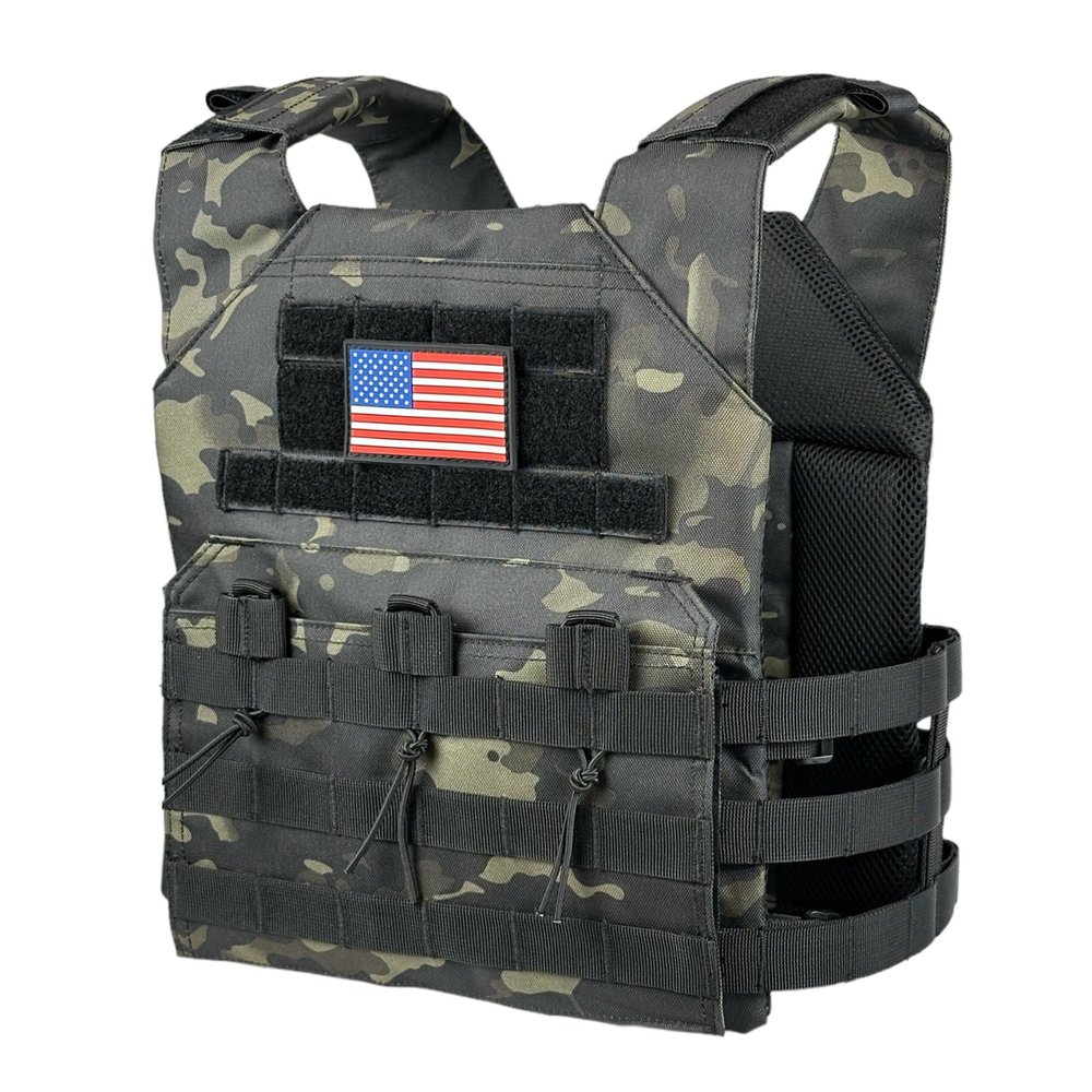 Eagle Sky Tactical Vest ES-2, Light Weight, Tough 500D Nylon, Universal Adjustable Size S-XXL, Breathable 3D Mesh Liner (Nylon, Black Camo)