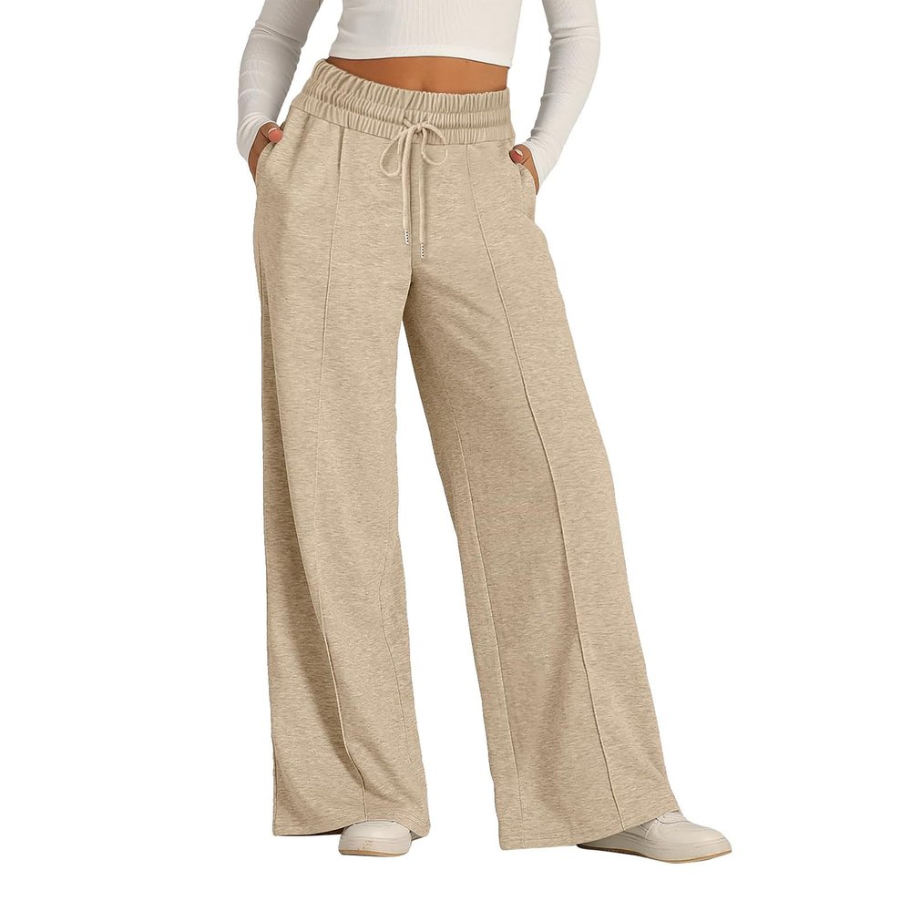 Summer Wide Leg Patns Woman Trendy High Waisted Joggers with Pockets Lightweight Cozy Drawstring Sweat Pants Casual Hiking Pants Lounge Pants 2024 Summer Beach Pants Jogger Sweatpants Athletic Pants