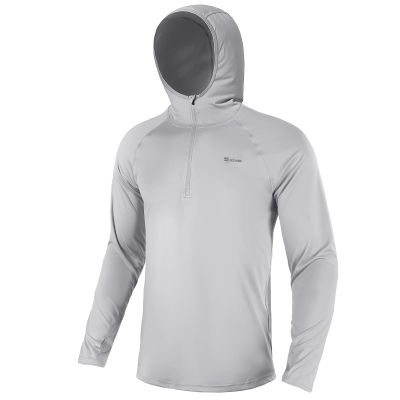 SG Edge Men's 1/4 Zip Long Sleeve Rash Guard Hoodie Quick-Dry UPF 50+ Fishing Hiking and Water Sports, Grey X-Large