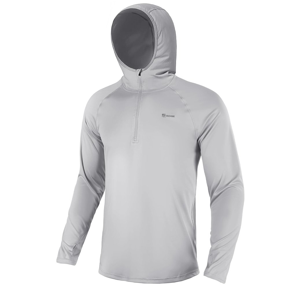 SG Edge Men's 1/4 Zip Long Sleeve Rash Guard Hoodie Quick-Dry UPF 50+ Fishing Hiking and Water Sports, Grey X-Large