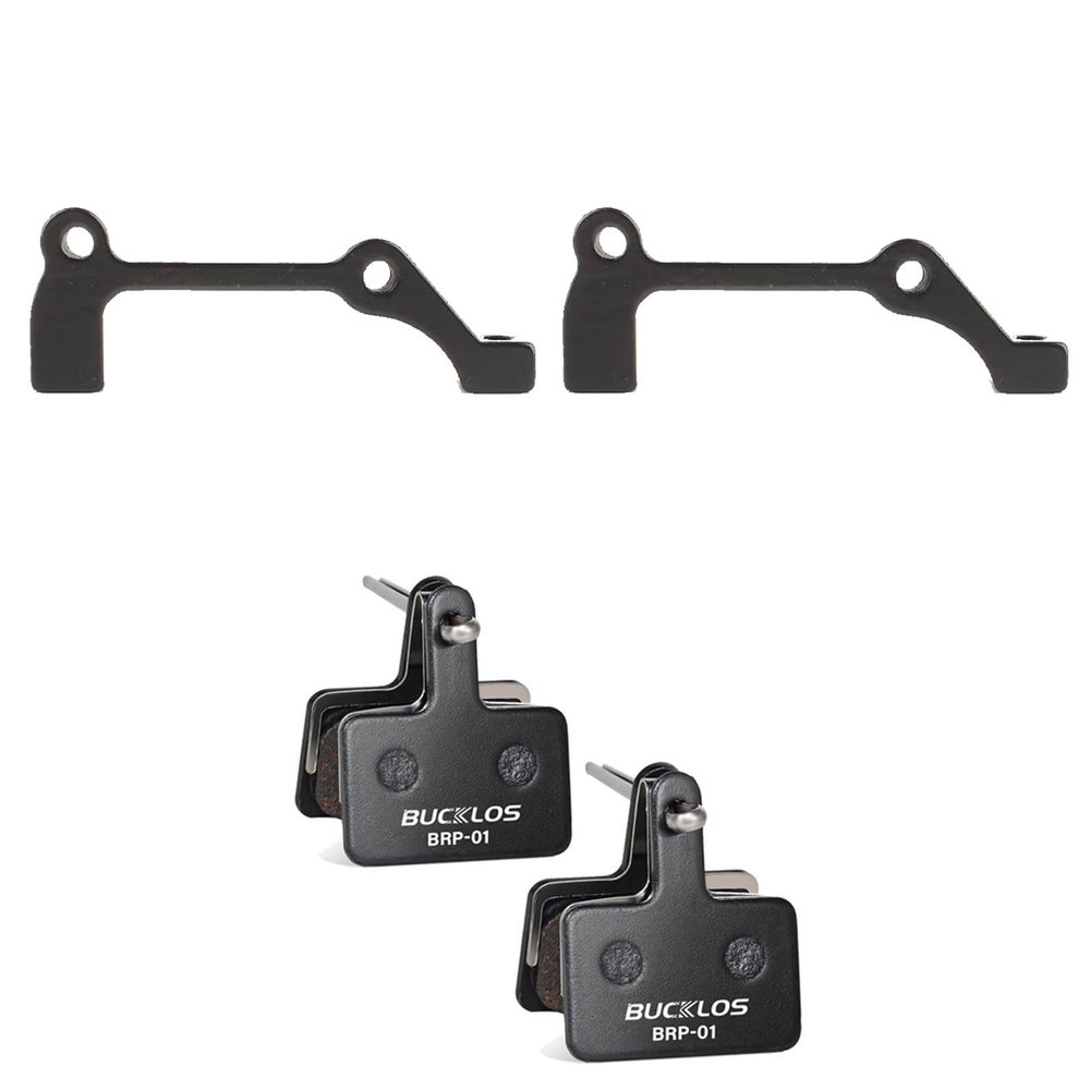 BUCKLOS PM/is Front Rear 180mm Black Disc Brake Caliper Mount Adapter Gear Parts Accessories and 2 Pairs Bike Brake Pads for TRP Tektro Shimano Deore Br-M575 M525 M515 T615 T675 M505 M495