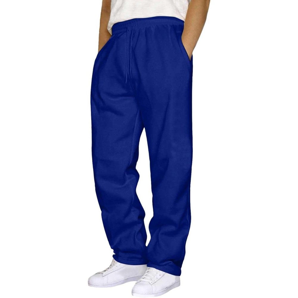 Baggy Sweatpants Men Wide Leg Sweat Pants Mens Clothing Casual Athletic Workout Straight Leg Open Bottom Sweatpants Fleece Lined Jogger with Pockets Fall Winter Clothes Blue