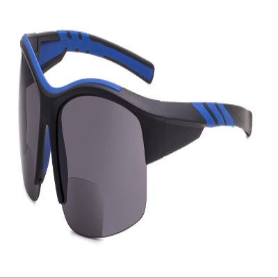 Eyekepper Sports Bifocal Half Rimless Sunglasses TR90 Unbreakable Baseball Running Fishing Driving Golf Softball Hiking Black-Blue Frame Grey Lens,+1.25