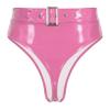 ACSUSS Women's Shiny Metallic Booty Shorts High Waist Belted Zipper Briefs Rave Dance Bottom Pink A 3X-Large view 2