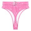 ACSUSS Women's Shiny Metallic Booty Shorts High Waist Belted Zipper Briefs Rave Dance Bottom Pink A 3X-Large view 4