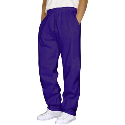 Mens Sweatpants with Pockets Baggy Sweat Pants Wide Leg Casual Athletic Workout Gym Clothes Straight Leg Open Bottom Sweatpants Fleece Lined Jogger with Pockets Winter Fall Clothing Purple
