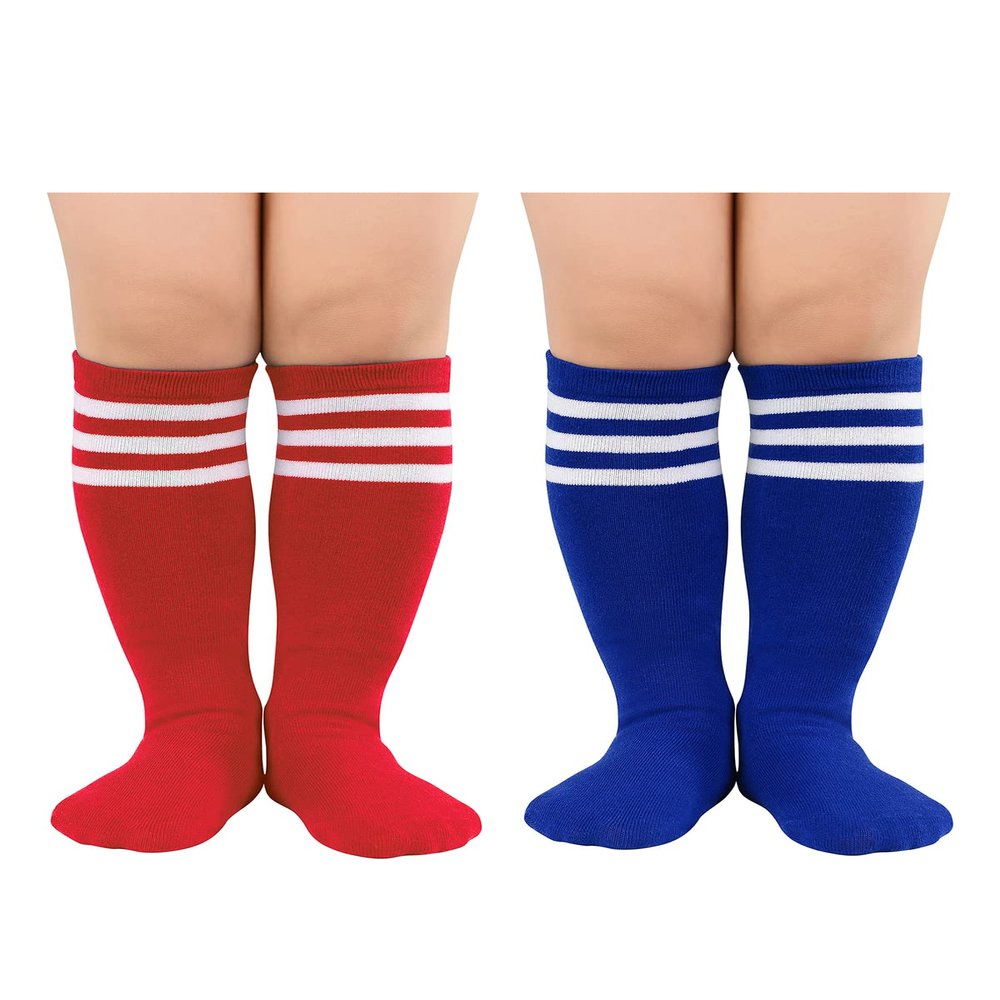Century Star Toddler Soccer Socks for Girls Boys Baseball Socks Youth Softball Sock Kids Breathable Athletic Socks for Sports 2 Pair Blue White & Red White 1-3 Years