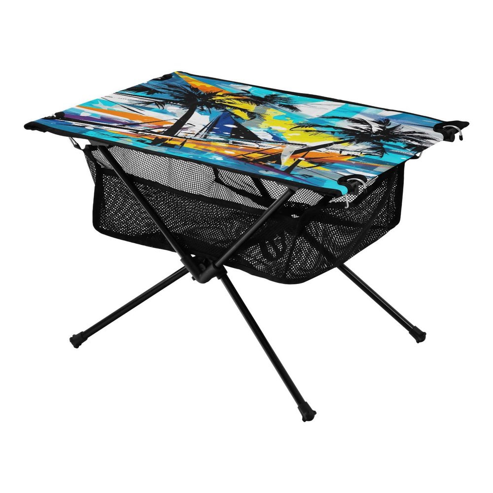 Msyxl Abstract Palm Trees Portable Folding Camping Table, Compact Lightweight Beach Table with Carrying Bag for Outdoor Picnics, BBQs, Camp