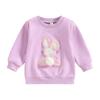 JLKGICF Toddler Baby Girl Easter Outfit Bunny Print Embroidery Crewneck Sweatshirt Long Sleeve Tops Kids Cute Clothes(Vivid Rabbit Purple, 2-3T) view 1