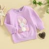 JLKGICF Toddler Baby Girl Easter Outfit Bunny Print Embroidery Crewneck Sweatshirt Long Sleeve Tops Kids Cute Clothes(Vivid Rabbit Purple, 2-3T) view 2