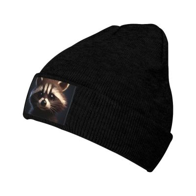 YYHWHJDE Black Warm Knit Hat Little Raccoon Face Picture Soft Good Elasticity Suitable for Daily and Outdoor Sports