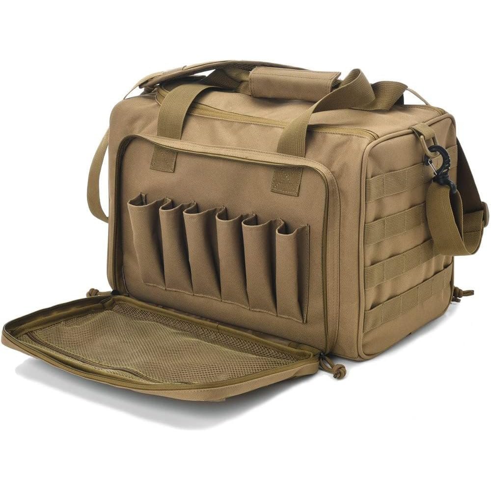 REEBOW GEAR Tactical Gun Range Bag Deluxe Pistol Shooting Range Duffle Bags (Tan)