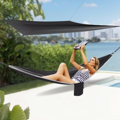Camping Hammock, Hammocks with Mosquito Net Tent and Rain Fly Tarp, Double&Single Sizes w/Tree Straps and Attached Carry Bag, 400 lb Capacity, Indoor Outdoor Backpacking Travel (Black+Grey)