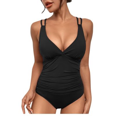 asntrgd Swimsuit for Women 2024 Sexy One Piece Swim Wear Bouble Strap Ruched Swimsuits High Leg Sport Swimming Bathing Suit