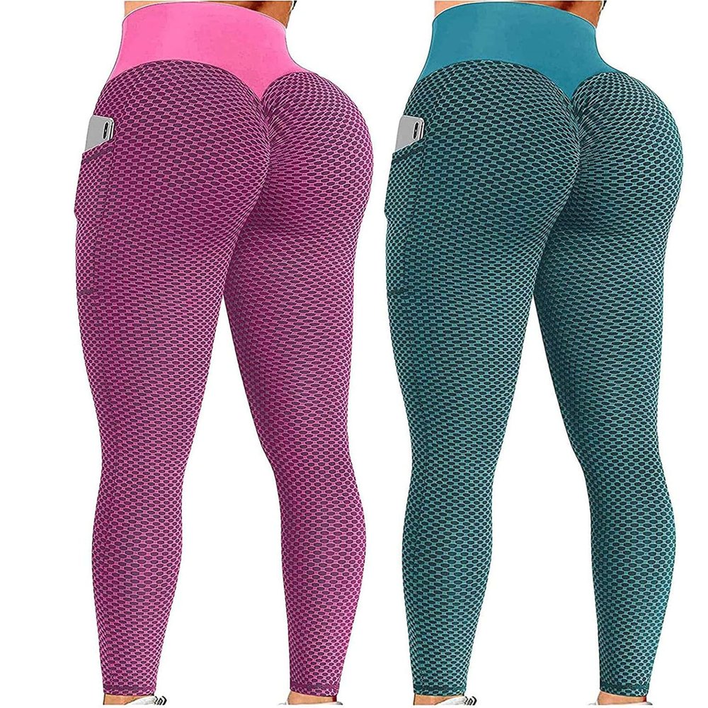 2PCS Yoga Pants Petite Length Plus Size Scrunch Butt Lifting Workout Leggings for Women Seamless High Waisted Tummy Control Yoga Pants Gym Compression Tights Green