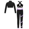 Loyan Kids Girls Athletic Outfit Sets for Gymnastics Dance Workout Crop Top with Leggings Tracksuit 3 Pieces Active Set Black&Purple 12 Years view 2