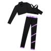 Loyan Kids Girls Athletic Outfit Sets for Gymnastics Dance Workout Crop Top with Leggings Tracksuit 3 Pieces Active Set Black&Purple 12 Years view 3