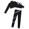 Loyan Kids Girls Athletic Outfit Sets for Gymnastics Dance Workout Crop Top with Leggings Tracksuit 3 Pieces Active Set Black&Purple 12 Years view 4