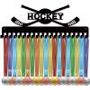 CREATCABIN Hockey Medal Holder Medal Hanger Display Hangers Rack Sports Metal Hanging Athlete Awards Iron Wall Mount Decor with 20 Hooks for Wall Competition Ribbon Hockey Black 15.7 x 5.9 Inch view 1