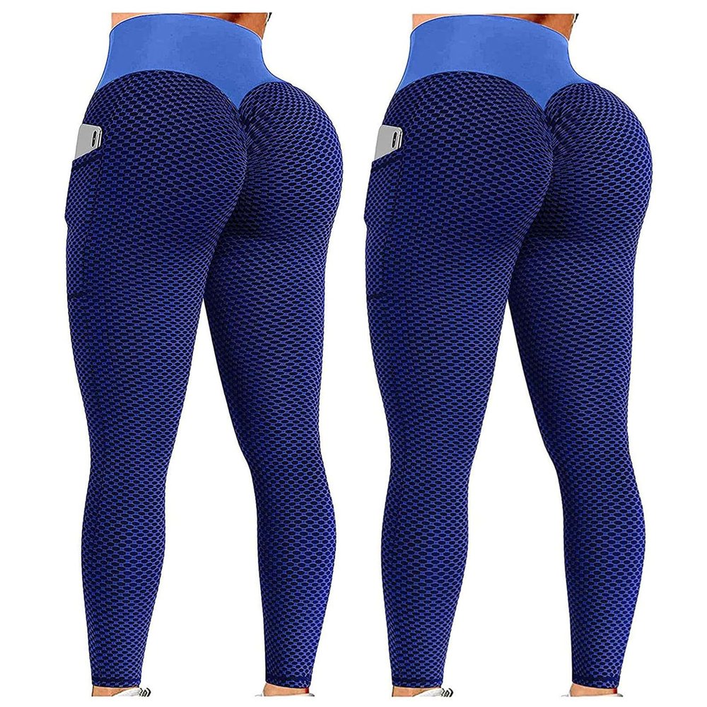 2PCS Leggings for Women Plus Size Tall Women Scrunch Butt Lifting Leggings Seamless High Waisted Workout Yoga Pants Tummy Control Booty Gym Compression Tights Blue