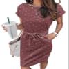 Arolina Women's Summer Casual Midi Dresses Short Sleeve Crewneck Tie Waist T Shirt Dress with Pockets Red Polka Dots view 1