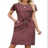Arolina Women's Summer Casual Midi Dresses Short Sleeve Crewneck Tie Waist T Shirt Dress with Pockets Red Polka Dots view 2