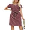 Arolina Women's Summer Casual Midi Dresses Short Sleeve Crewneck Tie Waist T Shirt Dress with Pockets Red Polka Dots view 3