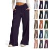 Summer Sweatpants Women Drawstring Low Waisted Wide Leg Yoga Pants Straight Leg Sweatpants for Women Loose Fit Lightweight Joggers Pant Baggy Sweatpant Comfy Pajama Pants with Pockets Dark Purple view 1