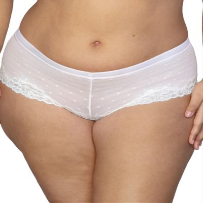Curvy Couture Women's Plus Size Sheer Whisper Cheeky Boyshort Panty Pearl XL