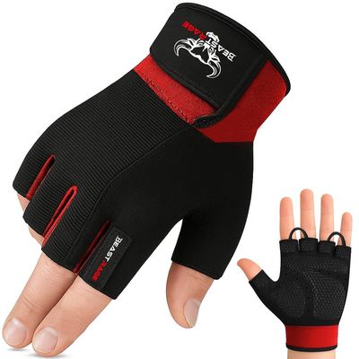 BEAST RAGE Workout Gloves for Men & Women, Durable Palm Grip, Anti-Slip, Cycling, Weight Lifting, Red, L