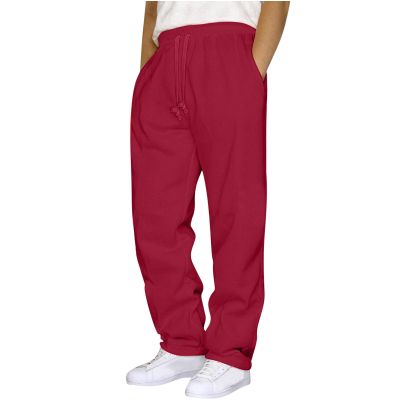 Mens Sweatpants with Pockets Baggy Sweat Pants Wide Leg Casual Athletic Workout Gym Clothes Straight Leg Open Bottom Sweatpants Fleece Lined Jogger with Pockets Winter Fall Clothing Red