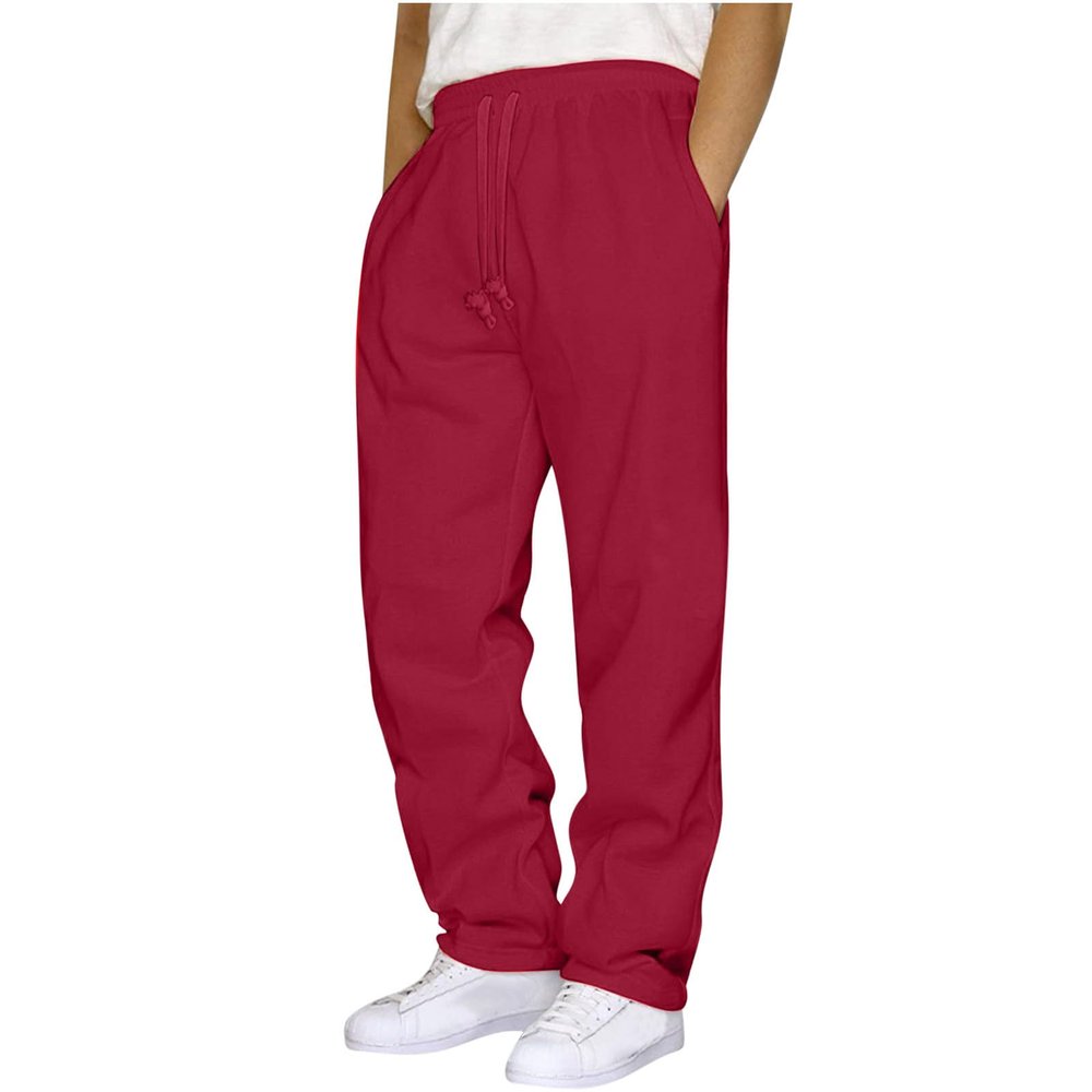 Mens Sweatpants with Pockets Baggy Sweat Pants Wide Leg Casual Athletic Workout Gym Clothes Straight Leg Open Bottom Sweatpants Fleece Lined Jogger with Pockets Winter Fall Clothing Red