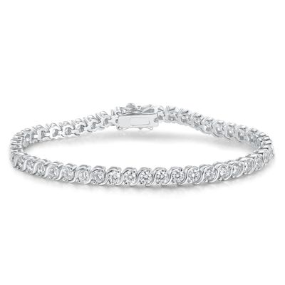 Gemsme 3.0mm S Shape Tennis Bracelet for Women, 18K White Gold Plated Round Cubic Zirconia Tennis Link Bracelet