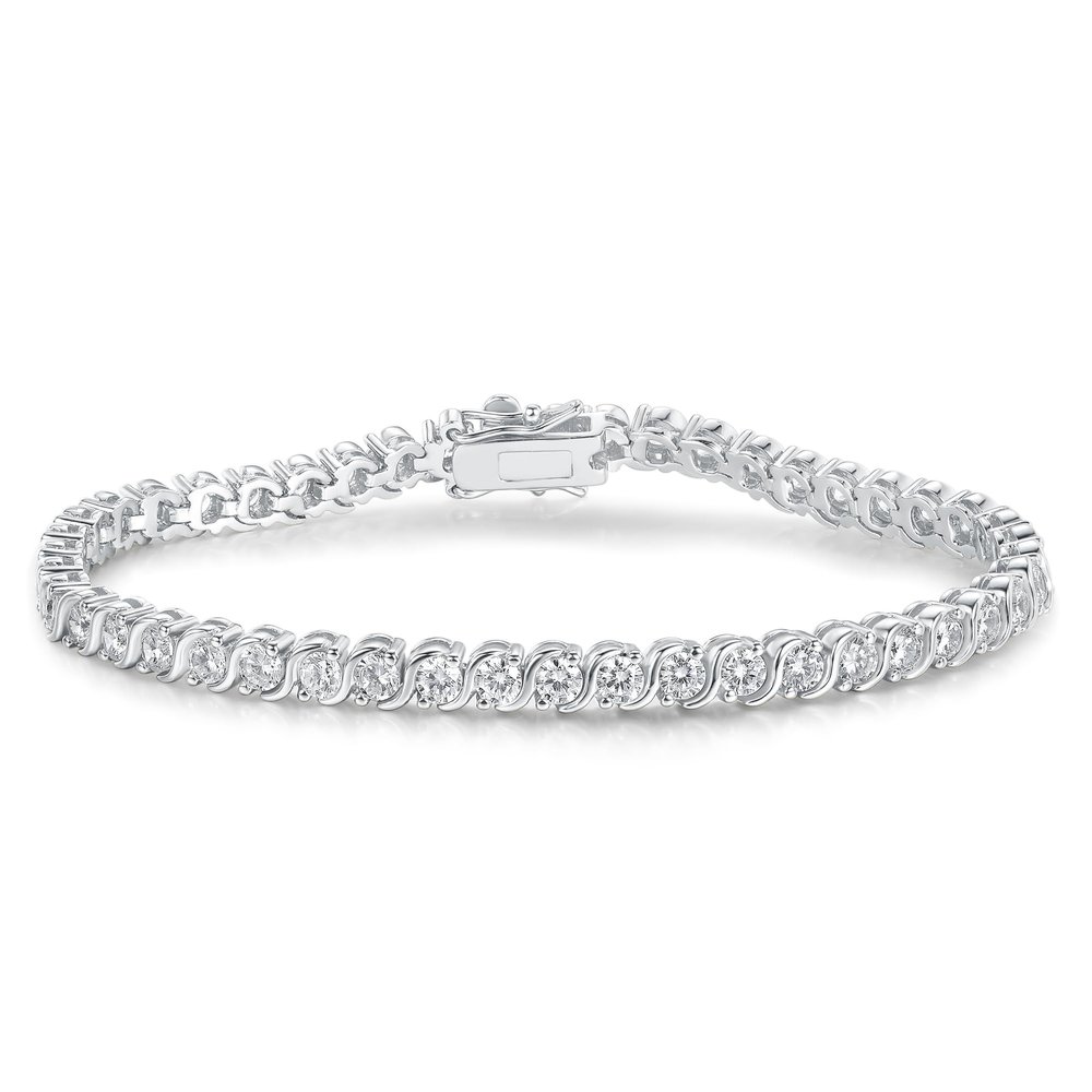 Gemsme 3.0mm S Shape Tennis Bracelet for Women, 18K White Gold Plated Round Cubic Zirconia Tennis Link Bracelet