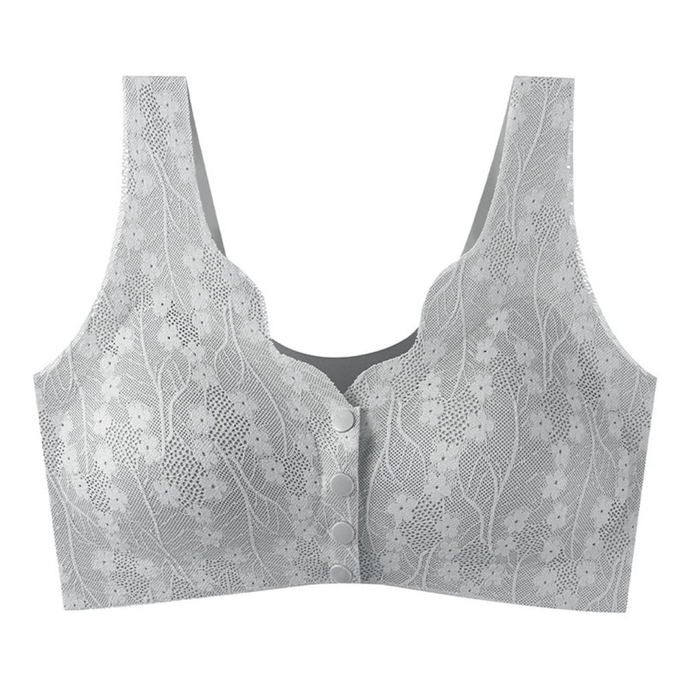 asntrgd Daisy Bras for Older Women Front Closure Bras Comfy Push Up High Support Bralettes Wireless Lift Full Coverage Bras Gray