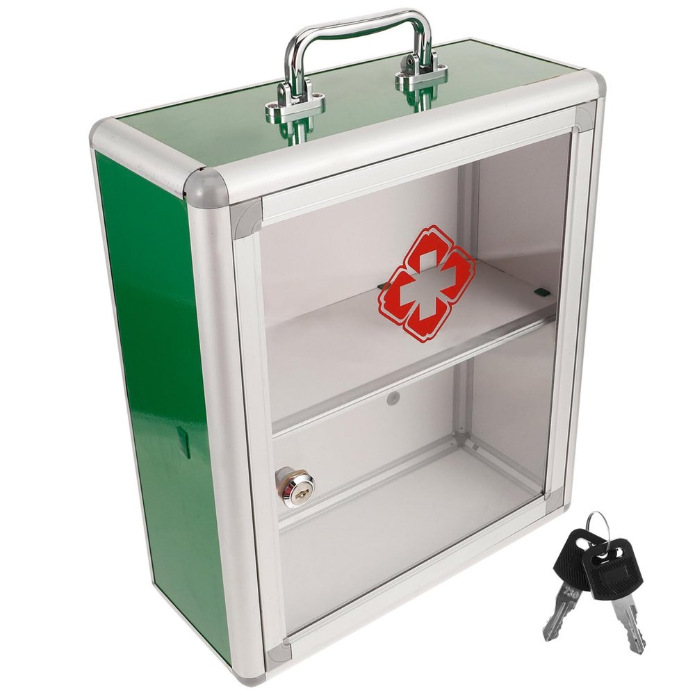 POPETPOP Locking Medicine Cabinet Organizer, Large Aid Wall Cabinet with Key Medication Storage Cabinet Secure Lock Box for First Aid