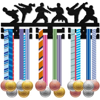 CREATCABIN Karate Medal Hanger Display Medal Holder Rack Sports Metal Hanging Wood Wall Mount Frame Decor Medal Hangers with 12 Hooks for Badge Race Runner Marathon Medalist Athlete 15.7 x 6Inch