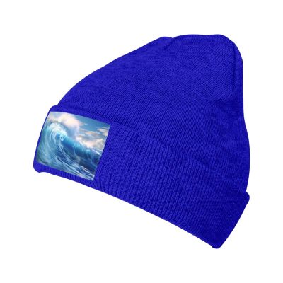 Blue Warm Knit Hat Blue Ocean Waves Picture Soft Good Elasticity Suitable for Daily and Outdoor Sports