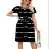 Arolina Women's Summer Casual Midi Dresses Striped Short Sleeve Crewneck Tie Waist T Shirt Dress with Pockets view 3