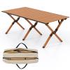 GYMAX Folding Camping Table, Aluminum Roll-Up Picnic Table with Carrying Bag, Portable Low Beach Table for Outdoor Travel, Hiking, Party, BBQ, Backyard, Natural view 1