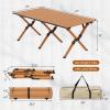 GYMAX Folding Camping Table, Aluminum Roll-Up Picnic Table with Carrying Bag, Portable Low Beach Table for Outdoor Travel, Hiking, Party, BBQ, Backyard, Natural view 2